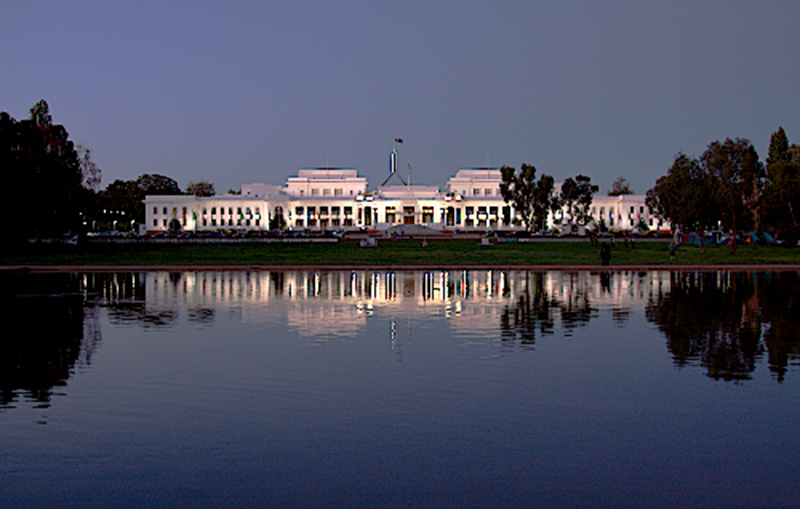 Canberra Parliament House reflection at dawn